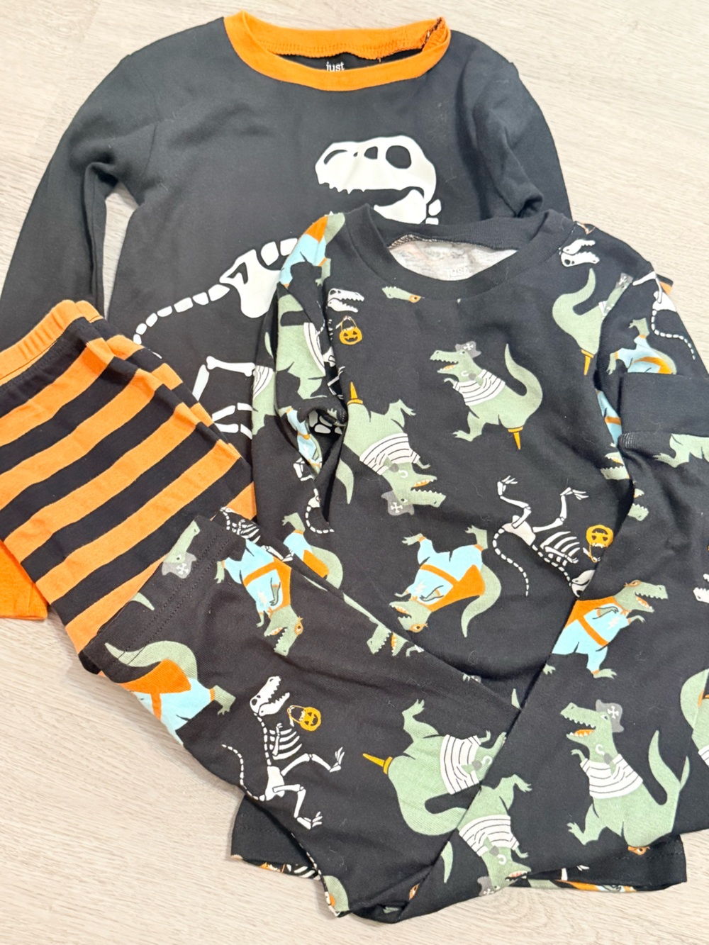 Halloween Dino Kids Pajama Set - Black & Orange